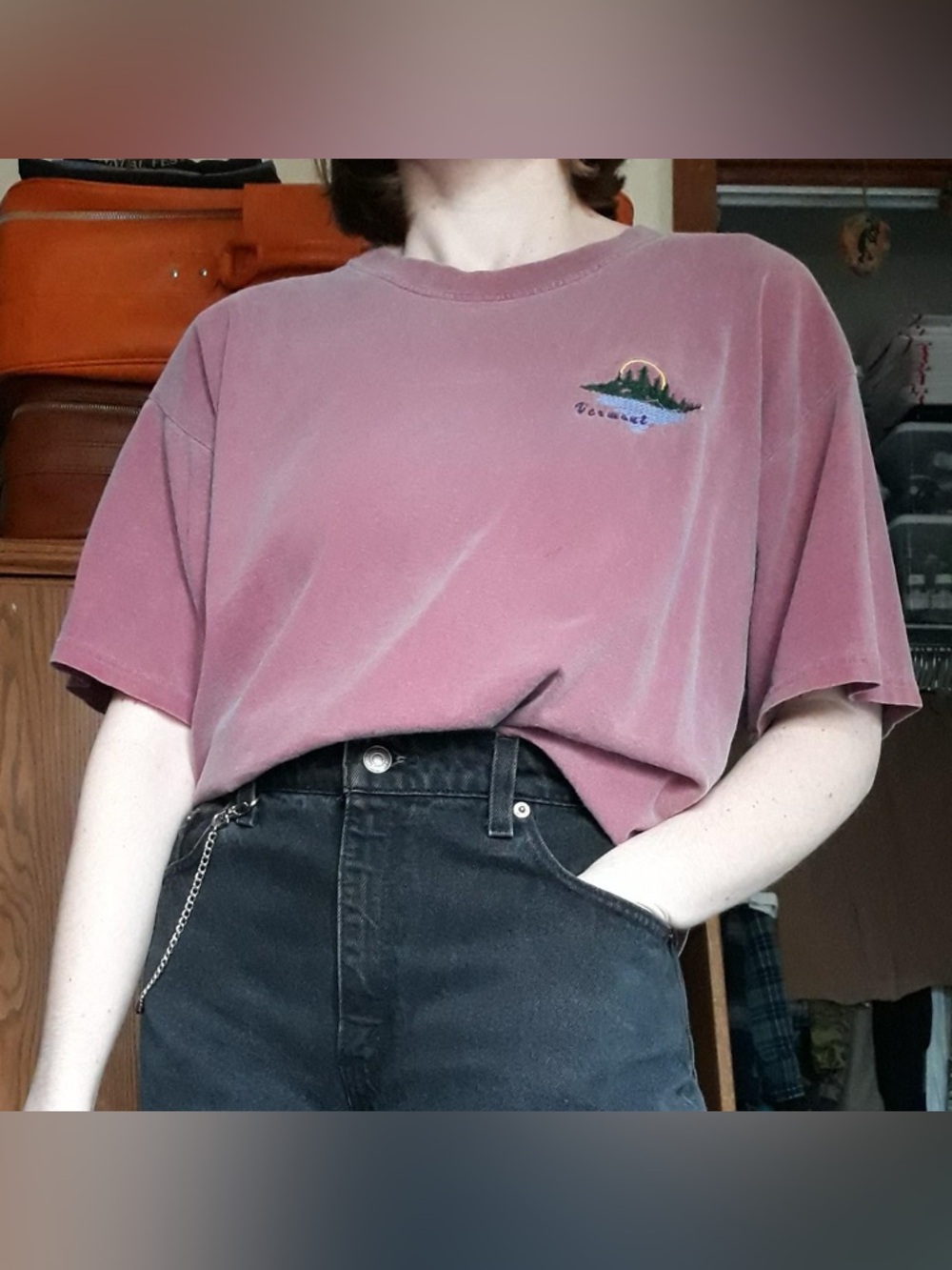 90s Comfort Colors Vermont Tourist T-Shirt Red Distressed Faded Granola Girl - Picture 7 of 13